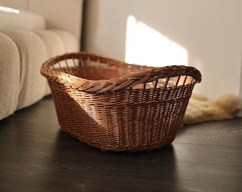 Large 28in/70cm Handwoven Natural Wicker Laundry Basket, Oval Boho Storage Hamper