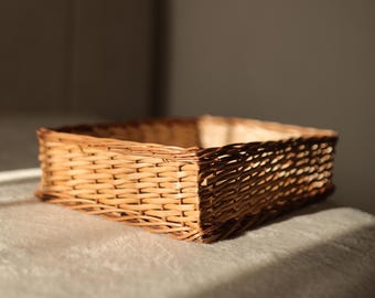 Weiden-Aufbewahrung, handgewebter Rattan-Marktkorb, niedriger Lebensmittelkorb, natürliches Tablett, Küchenthekenaufbewahrung