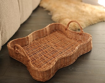 Large Eco Friendly Rattan Tray, Wicker Serving Tray, Natural Home Decor, Breakfast Tray, Housewarming Gift