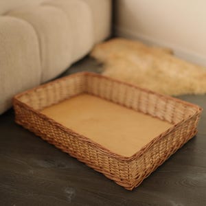 Bandeja de exhibición de ratán, cesta de supermercado de mimbre, bandeja de pan artesanal para panadería, cesta organizadora para tiendas, bandeja de mercado rectangular