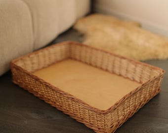 Rattan Display Tray, Wicker Supermarket Basket, Handmade Bakery Bread Tray, Retail Organizer Basket, Rectangular Market Tray