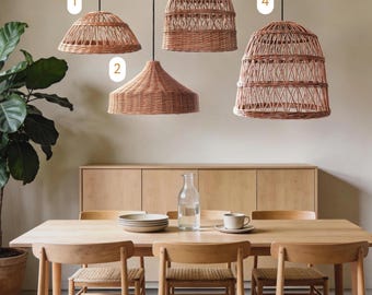 Custom Rattan Lamp Shade, Wicker Ceiling Fixture, Scandinavian Pendant Light, Organic Home Lighting Decor