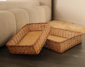 Commercial Wicker Display Tray, Wicker Storage Tray Set, Rattan Organizer Basket, Handmade Rectangular Basket, Kitchen Storage Tray