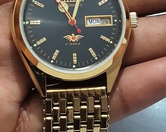 Vintage Citizen Automatic Watch, Gold Plated, 1980s Japan