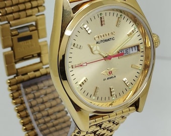 Refurbished,calibre 8200 Vintage Citizen Automatic Watch, Gold Plated, Gold colour Dial (36mm)