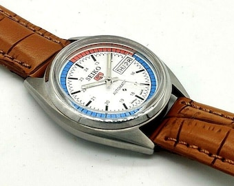 Seiko 5 Automatik Herrenuhr Made in Japan mit Day-Date braunem Lederband