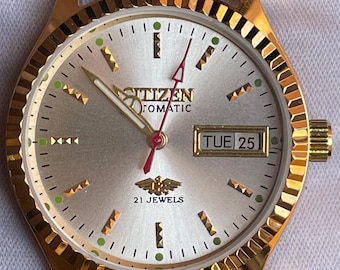 Vintage Citizen Automatic Watch, Gold Plated, Day/Date, Refurbished
