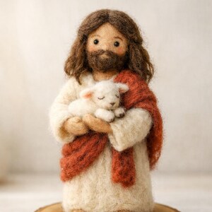 Needle Felted Jesus Figurine, Wool Religious Decor, Christian Sculpture, Easter Baptism Gift
