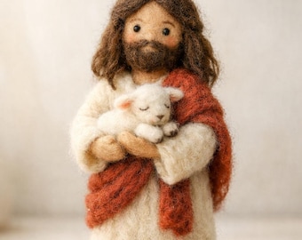 Figura de Jesús hecha de fieltro con aguja, decoración religiosa de lana, escultura cristiana, regalo de bautismo de Pascua.
