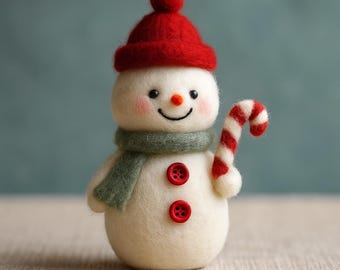 Needle Felted Snowman Figurine, Handmade Christmas Snowman Decor, Wool Felt Winter Shelf Sitter, Holiday Gift