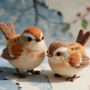 Needle Felted Sparrow Pair, Handmade Wool Bird Figurines, Woodland Bird Decor, Bird Lover Gift, Cottagecore Shelf Ornament