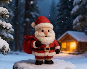 Handmade Wool Felt Santa Claus Figurine – Christmas Holiday Ornament