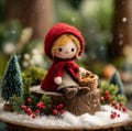 Needle Felt Red Hood Elf Doll, Handmade Wool Felt Fairy, Little Red Riding Hood Ornament, Cottagecore Christmas Decor Gift, Holiday Decor