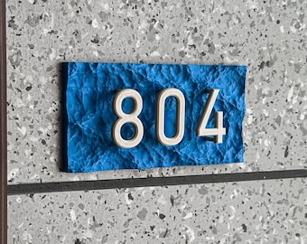 Targa per porta con onda oceanica stampata in 3D, numero civico blu personalizzato
