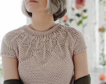 Patrón de top de crochet PDF - Sivu Tee - patrón de top de verano de crochet de arriba a abajo en inglés