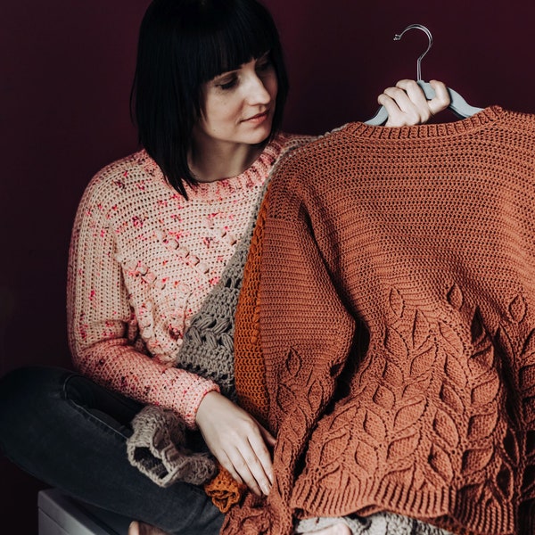 Crochet Sweater Pattern PDF - Lau Sweater - crochet crew neck leaves sweater pattern in English