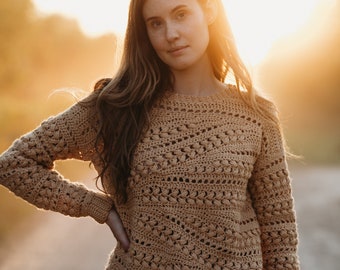 Crochet Sweater Pattern PDF - Sensit Sweater - cabled sweater pattern in English