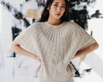 Crochet Top Sweater Pattern: Round Lace Yoke (PDF)