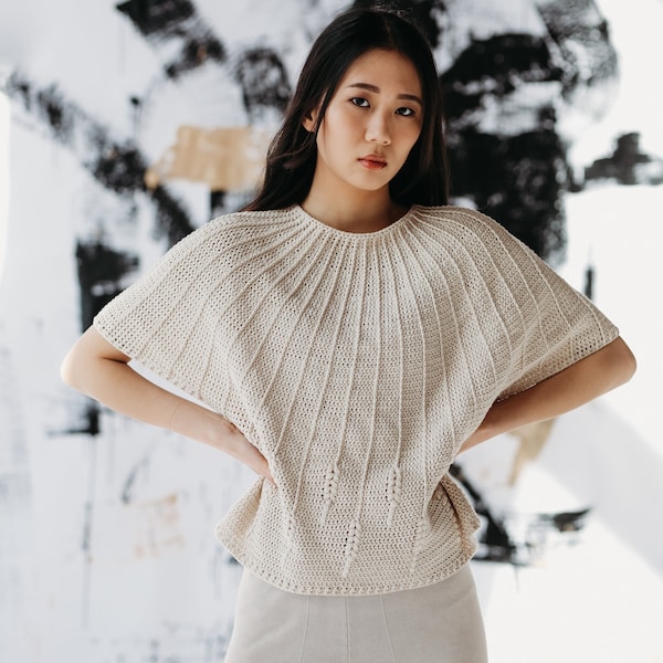 Crochet Top Sweater Pattern: Round Lace Yoke (PDF)