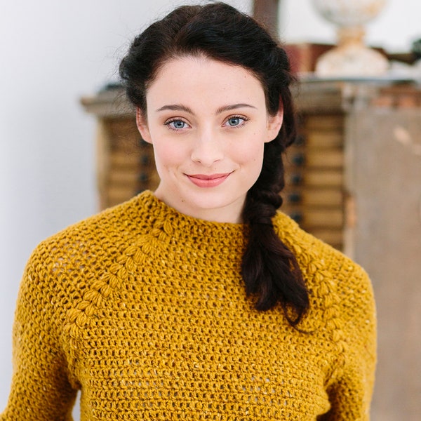 Crochet Sweater Pattern PDF - Gorse Sweater - top down raglan sweater pattern in English