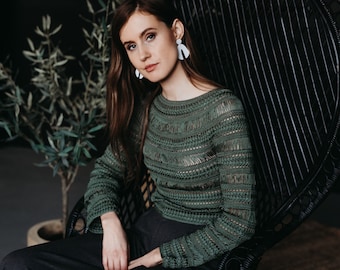 Crochet Sweater Pattern PDF: Nora Forest Meadow Lace Yoke (English)