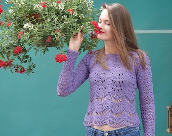 Crochet Sweater Pattern PDF - Nalu Sweater - chevron ripple sweater pattern in English