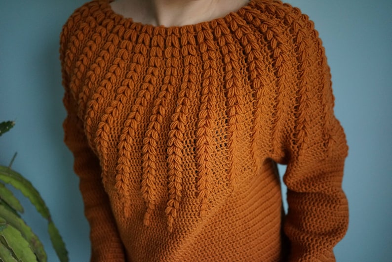 Crochet Sweater pattern PDF Goldenrod Sweater top down one piece crochet pattern in English image 9
