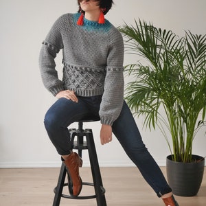 Crochet Sweater Pattern PDF Adoro Sweater crochet crew neck top down raglan pullover pattern in English image 3