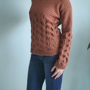 Crochet Sweater Pattern PDF Lau Sweater crochet crew neck leaves sweater pattern in English image 3