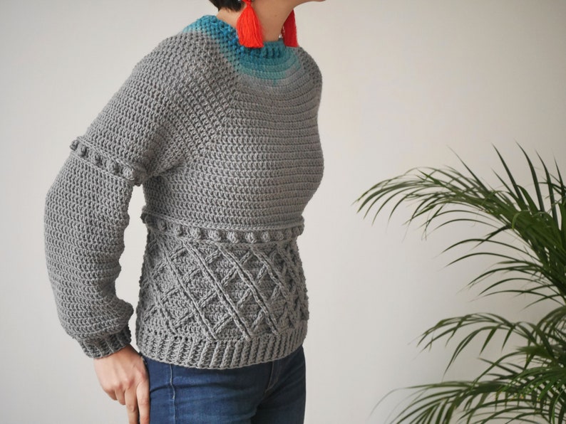 Crochet Sweater Pattern PDF Adoro Sweater crochet crew neck top down raglan pullover pattern in English image 4