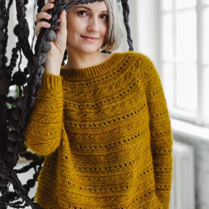 Crochet Sweater Pattern PDF - Zelts Sweater - textured crochet round yoke sweater pattern in English