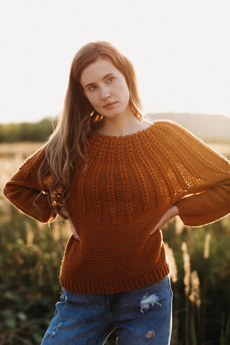 Crochet Sweater pattern PDF Goldenrod Sweater top down one piece crochet pattern in English image 3