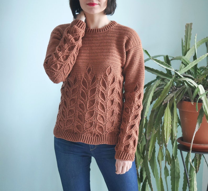 Crochet Sweater Pattern PDF Lau Sweater crochet crew neck leaves sweater pattern in English image 2