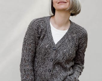 Crochet Cardigan Pattern PDF - Varpa Cardigan - textured crochet V neck cardigan pattern in English