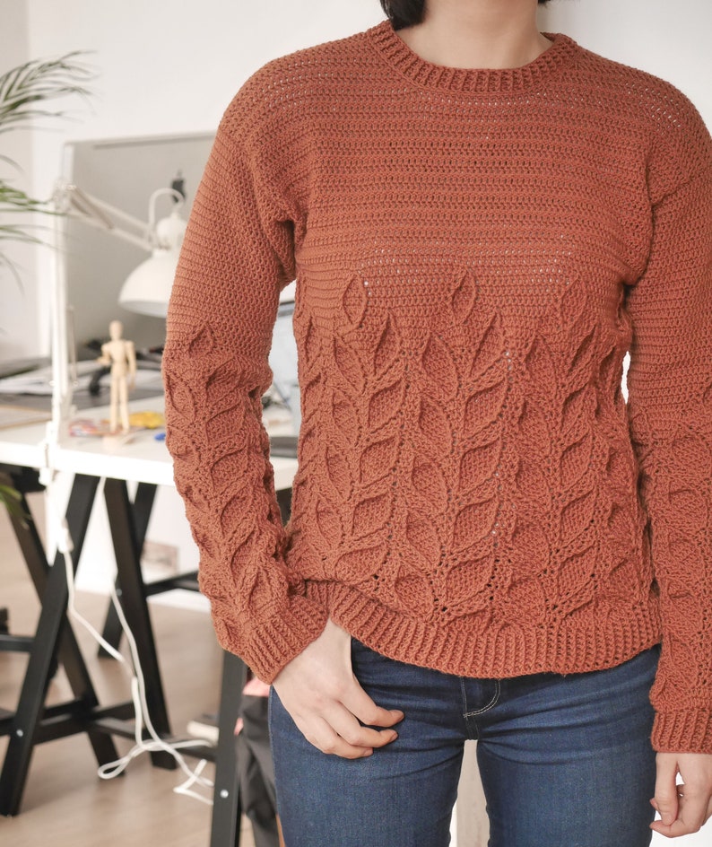 Crochet Sweater Pattern PDF Lau Sweater crochet crew neck leaves sweater pattern in English image 5