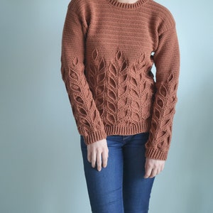 Crochet Sweater Pattern PDF Lau Sweater crochet crew neck leaves sweater pattern in English image 4