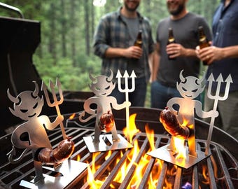 Funny Devil Stainless Steel Sausage Holder, BBQ Grill Accessories, Backyard Decor