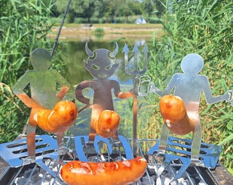 Funny Stainless Steel Sausage Holder, BBQ Grill Figurines, Grilling Accessories, Backyard Decor