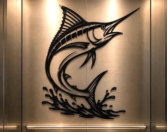 Interactive Marlin Metal Wall Art, Steel Sailboat Nautical Decor (80-170 cm)