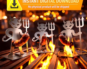 Soporte para brochetas Devil BBQ (archivo DXF) / Soporte para salchichas cortado con láser (descarga digital)