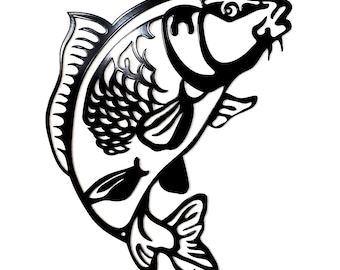 Metal Carp Wall Art, Black Fish Decor, Fisherman Gift, Garage or Man Cave