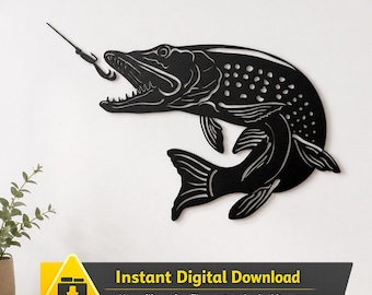 Pike Laser Cut File, Metal Wall Art DXF, Fishing Decor (Digital Download)