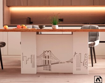 Urban NYC Table with Skyline & Bridge | Digital Furniture Project | 3 Height Options