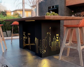 Urban NYC Table with Skyline & Bridge | Digital Furniture Project | 3 Height Options