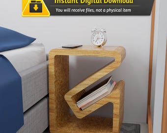 Mesita de noche de madera. Diseño original / Mesita de noche / Archivo DXF: Proyecto de corte CNC DIY