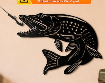 Pike DXF File, Laser Cut Metal Wall Art, Fishing Decor (Digital Download)