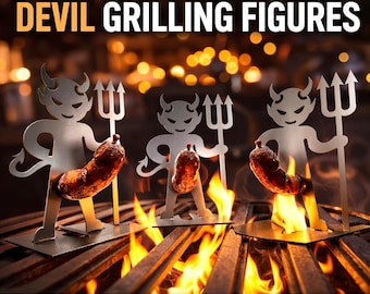 Soportes para brochetas de diablo para barbacoa – Figuras de acero inoxidable aptas para alimentos – Un regalo divertido para hombres en una barbacoa.