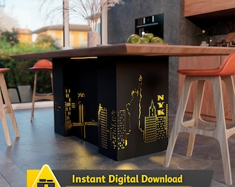 Mesa urbana de Nueva York con horizonte y puente / Proyecto de mobiliario digital / 3 opciones de altura