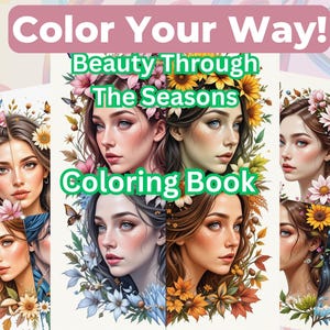 Libro da colorare "Seasons Women Portrait Coloring Book" — 135 illustrazioni di donne estetiche — Natura per tutto l'anno (PDF)