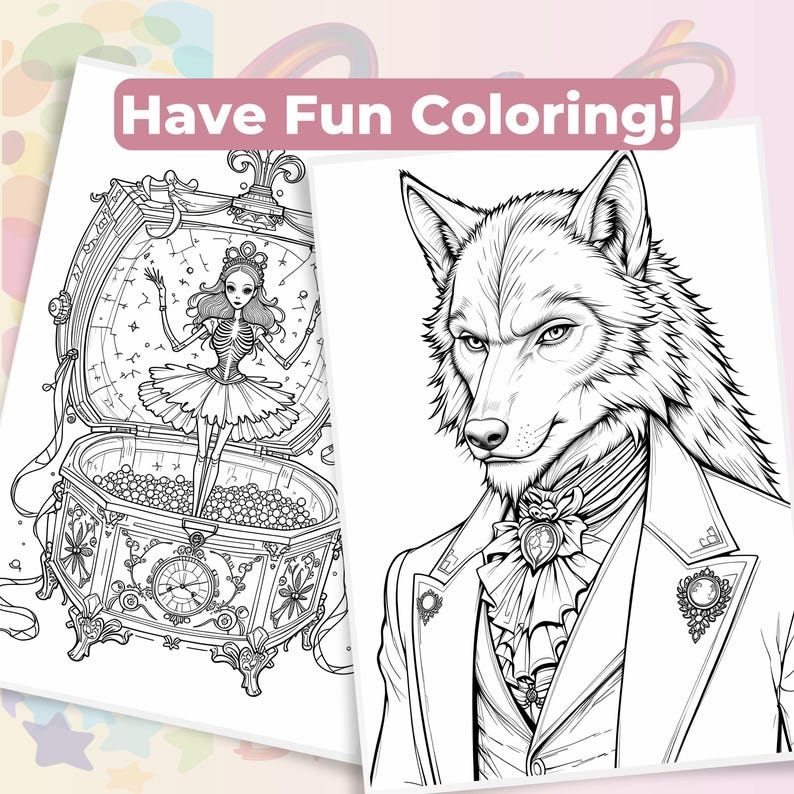 Gothic Fantasy Coloring Book 60 Pages | Vamp Romantic & Midnight Masquerade | Printable Adult Colouring Pages